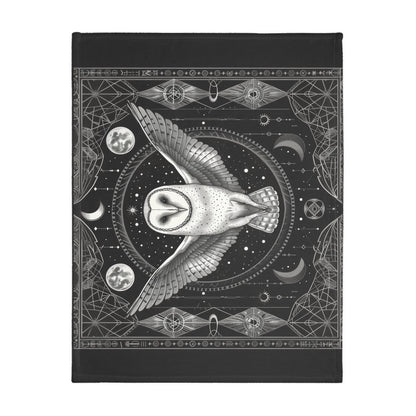 Enchanted White Barn Owl Decorative Double Sided Throw Blanket – Sacred Geometry and Occult Motifs for Home