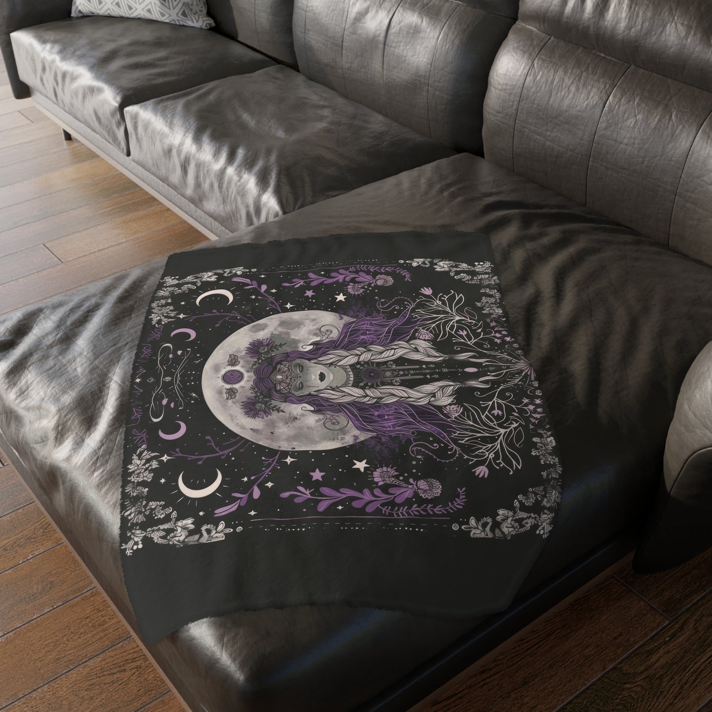 Lunar Goddess Reversible Comfort Throw, Enchanted Occult Motif, Ideal for Nature and Moon Aficionados, Magical Home and Lounge Accent