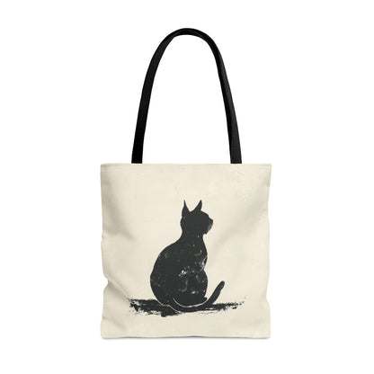 Silhouette Cat Double Sided Tote Bag (3 Sizes), Modern Minimalist Feline Art, Chic Monochrome Pet Fashion Style, Black Handles