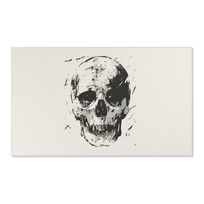 Grunge Skull Print Chenille Area Rug, Monochrome Gothic Art Decor, Stylish Edgy Look for Bedroom, Dorm, or Living Room, Urban Chic Interior