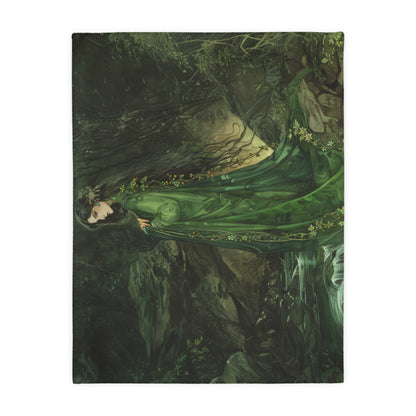 Danu's Enchanted Forest Double-Sided Throw Blanket, Celtic Mother Goddess Realm, Verdant Serenity, Luxurious Comfort