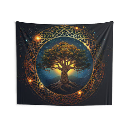 Celtic Tree of Life Mandala Indoor Wall Tapestry, Ancient Occult Aesthetic Altar Cloth, Folk Nature Style Living, Dorm & Bed Room Decor