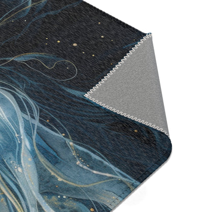 Selene's Moonlit Reverie Chenille Area Rug, Goddess of the Moon Visage, Celestial Elegance, Starry Night Floor Art