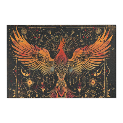 Rising Phoenix Polyester Chenille Area Rug (3 Sizes), Sacred Geometry Aesthetic, Dark Occult Bedroom, Living Room & Dorm Room Decor