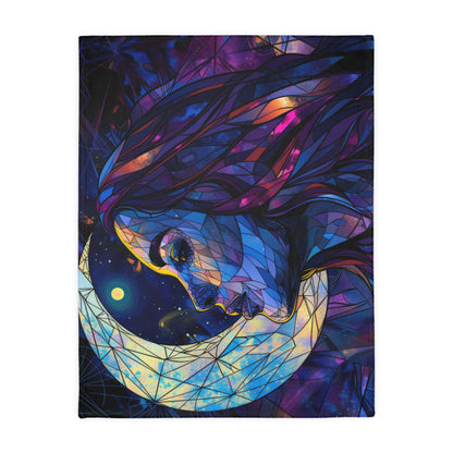 Moonlit Muse Stained Glass Double-Sided Throw Blanket, Lunar Goddess Illustration, Mystical Comfort for Nights & Cozy Spaces