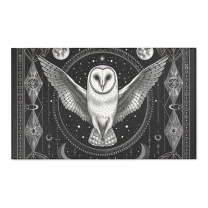 White Barn Owl Polyester Chenille Area Rug (3 Sizes), Sacred Geometry Aesthetic, Dark Occult Bedroom, Living Room & Dorm Room Decor