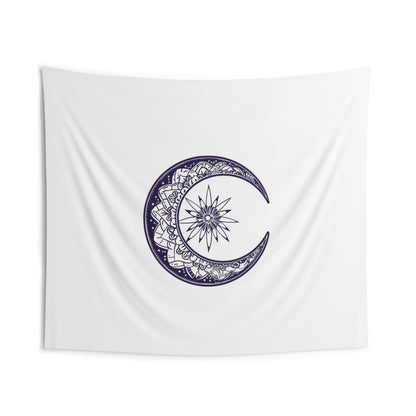 Mandala Crescent Moon Wall Tapestry, Intricate Bohemian Design, Spiritual Zen Decor for Meditation Room, Bedroom, and Living Spaces