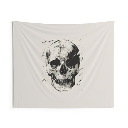 Grunge Skull Print Wall Tapestry, Monochrome Gothic Art Decor, Stylish Edgy Look for Bedroom, Dorm, or Living Room, Urban Chic Interior