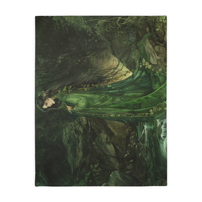 Danu's Enchanted Forest Double-Sided Throw Blanket, Celtic Mother Goddess Realm, Verdant Serenity, Luxurious Comfort