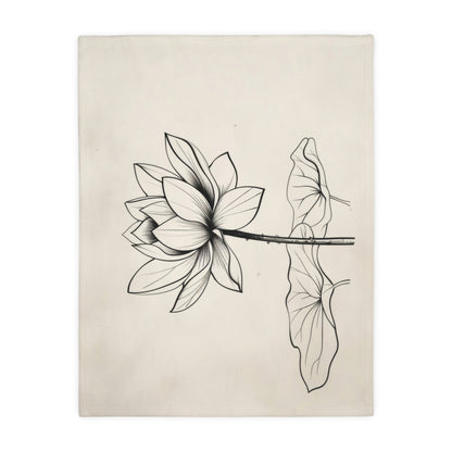 Lotus Flower Line Art Double Sided Throw Blanket, Elegant Botanical Illustration, Peaceful Zen Decor for Yoga Space, Bedroom, or Living Area