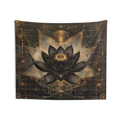 Dark Lotus Flower Indoor Wall Hanging, Mystical Esoteric Motif, Geometric Sacred Patterns Enhancing Decor for Bedrooms, Living Spaces, and Student Dorms