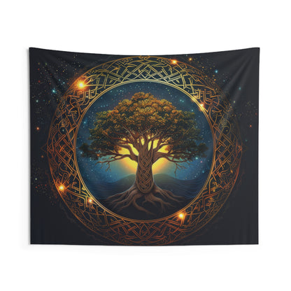 Celtic Tree of Life Mandala Indoor Wall Tapestry, Ancient Occult Aesthetic Altar Cloth, Folk Nature Style Living, Dorm & Bed Room Decor