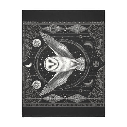 Enchanted White Barn Owl Decorative Double Sided Throw Blanket – Sacred Geometry and Occult Motifs for Home