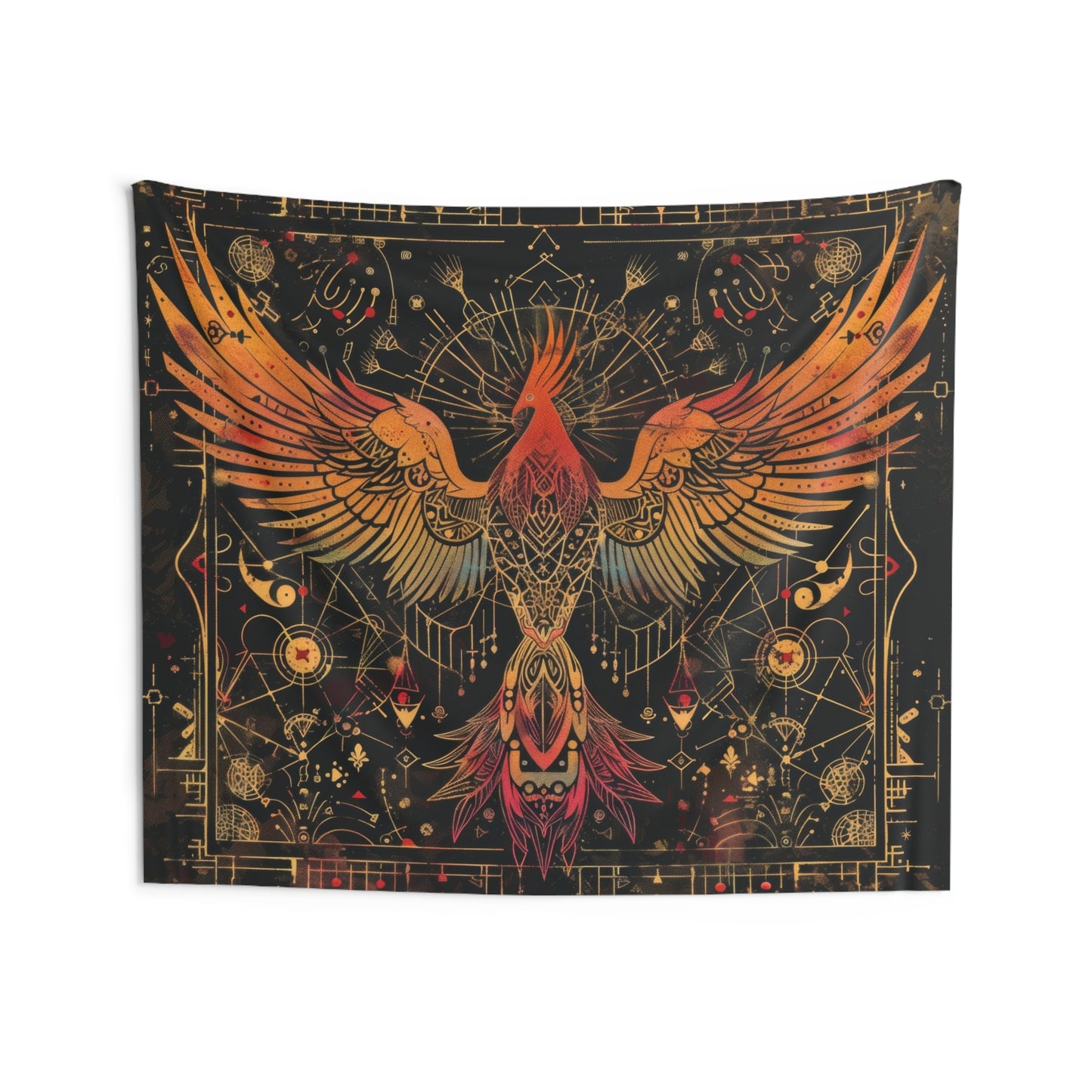 Phoenix Ascension Indoor Wall Hanging, Mystical Dark Arts Theme, Intricate Sacred Geometry Decor for Bedrooms, Living Spaces, and College Dorms