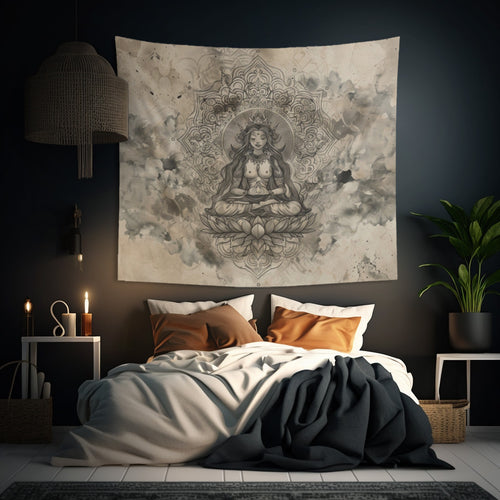 Air Goddess Indoor Wall Tapestry, Mysterious Occult Design, Sacred Geometry Aesthetic Enchanting Bedroom, Living, and Dorm Room Decor