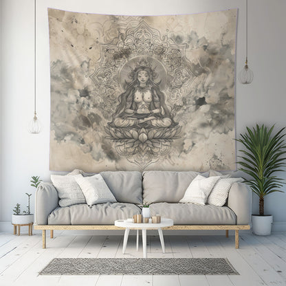 Air Goddess Indoor Wall Tapestry, Mysterious Occult Design, Sacred Geometry Aesthetic Enchanting Bedroom, Living, and Dorm Room Decor