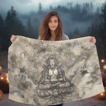 Air Goddess Two-Sided Throw Blanket, Mystical Occult Design, Sacred Geometry Aesthetic, Enchanting Bedroom and Living Room Decor