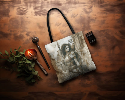 Athena's Wisdom Tote Bag, Dual-Sided Greek Warrior Goddess, Owl Sentinel, Mythic Elegance, Versatile Fashion Accessory