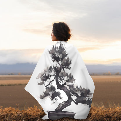 Chinese Ink Style Bonsai Tree Double Sided Throw Blanket, Simple Minimalist Aesthetic, Zen Nature Style Living, Dorm & Bed Room Decor