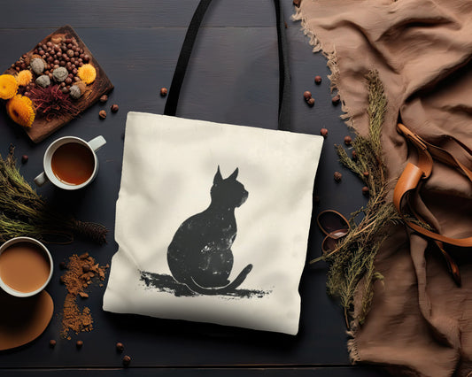 Silhouette Cat Double Sided Tote Bag (3 Sizes), Modern Minimalist Feline Art, Chic Monochrome Pet Fashion Style, Black Handles