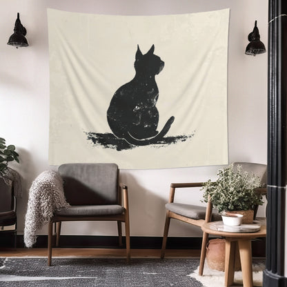 Silhouette Cat Wall Tapestry, Modern Minimalist Feline Art, Chic Monochrome Pet Decor for Bedroom, Dorm Room, and Cozy Living Areas