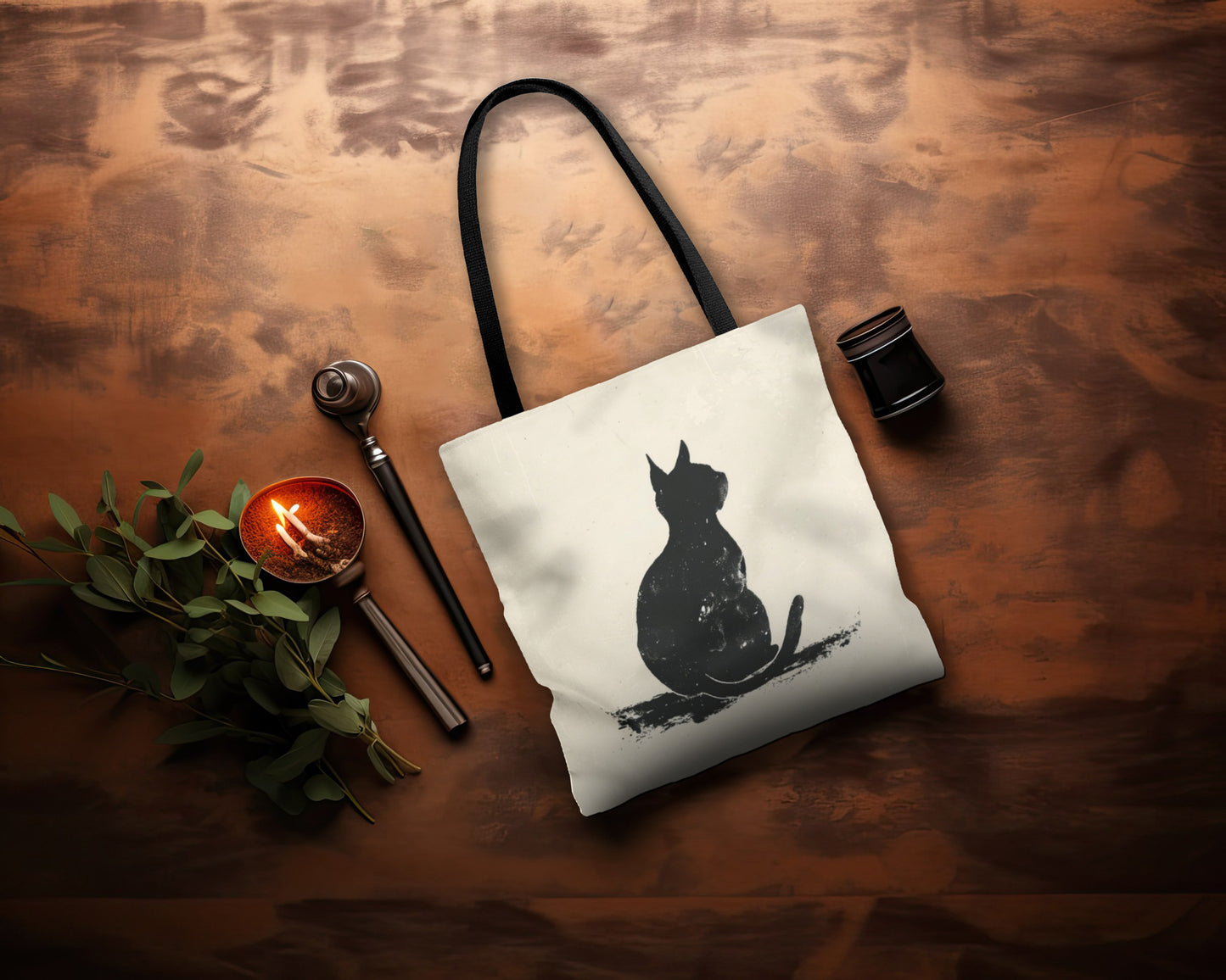 Silhouette Cat Double Sided Tote Bag (3 Sizes), Modern Minimalist Feline Art, Chic Monochrome Pet Fashion Style, Black Handles