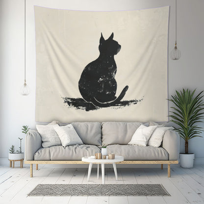 Silhouette Cat Wall Tapestry, Modern Minimalist Feline Art, Chic Monochrome Pet Decor for Bedroom, Dorm Room, and Cozy Living Areas