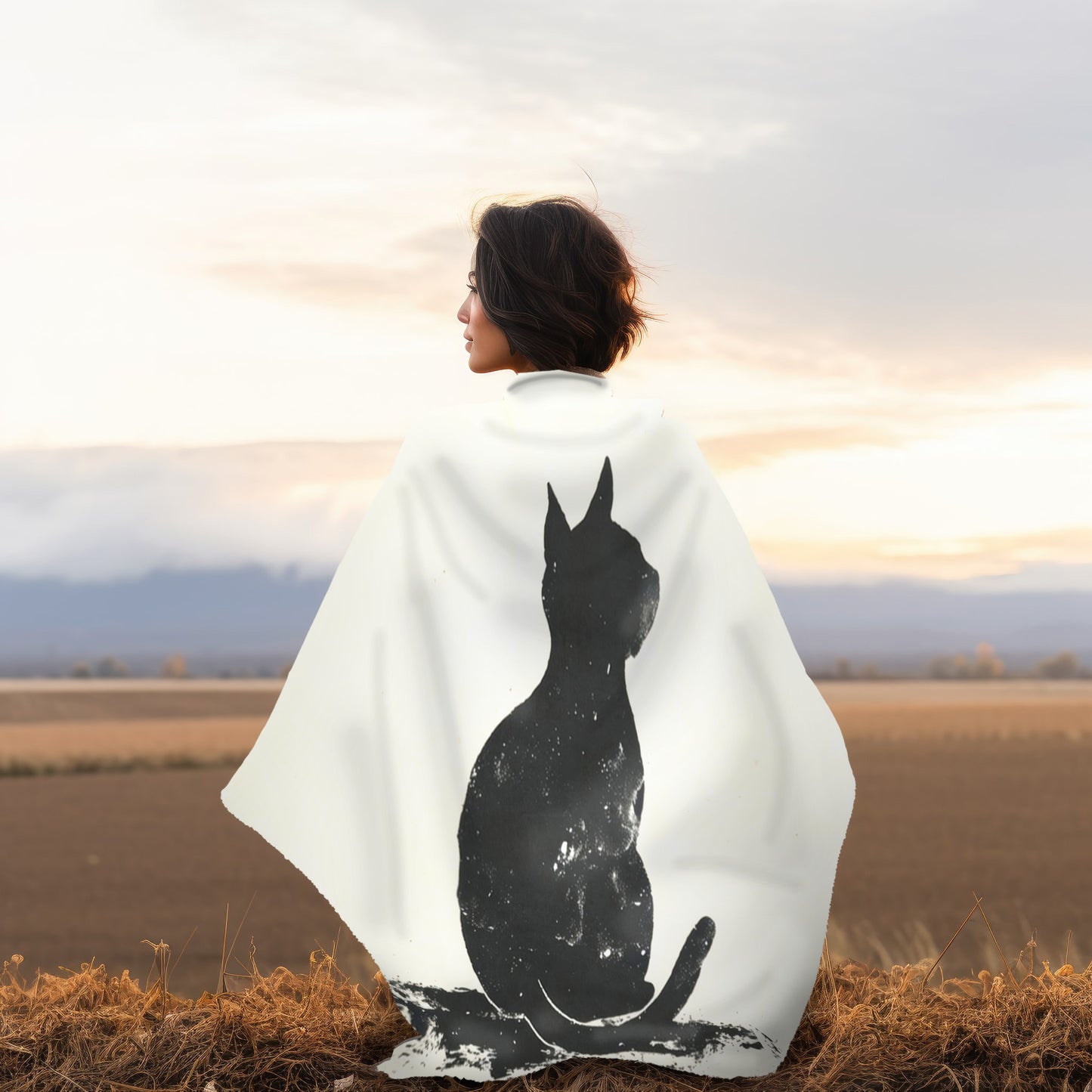 Silhouette Cat 2-Sided Throw Blanket, Modern Minimalist Feline Art, Chic Monochrome Pet Decor for Bedroom, Dorm Room, and Cozy Living Areas