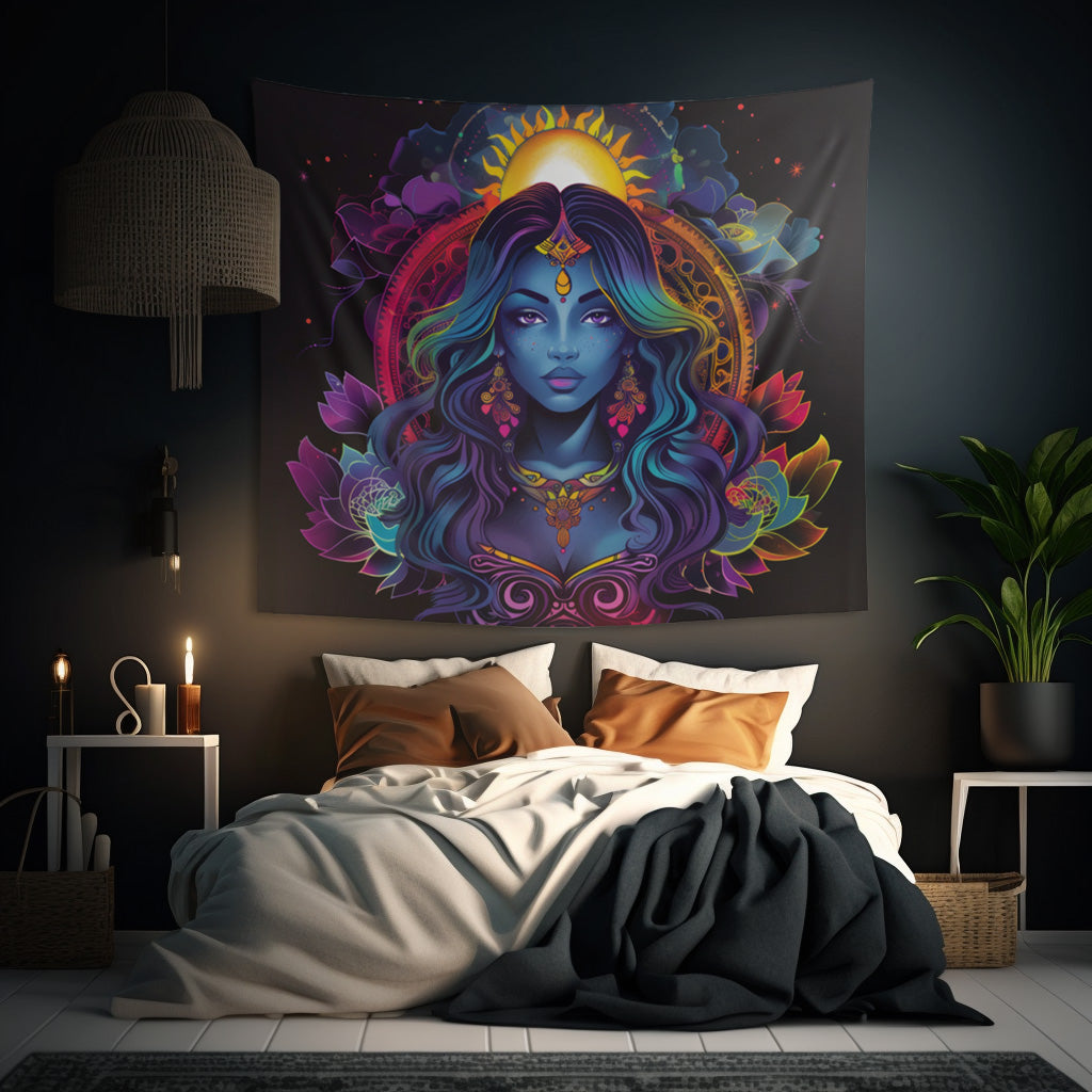 Cosmic Goddess Indoor Wall Tapestry – Electric Mandala Inspired Decor for Enchanting Spaces