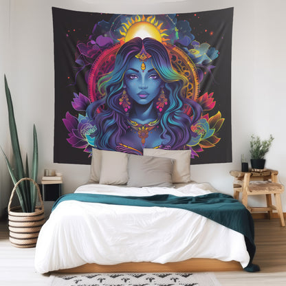 Cosmic Goddess Indoor Wall Tapestry – Electric Mandala Inspired Decor for Enchanting Spaces