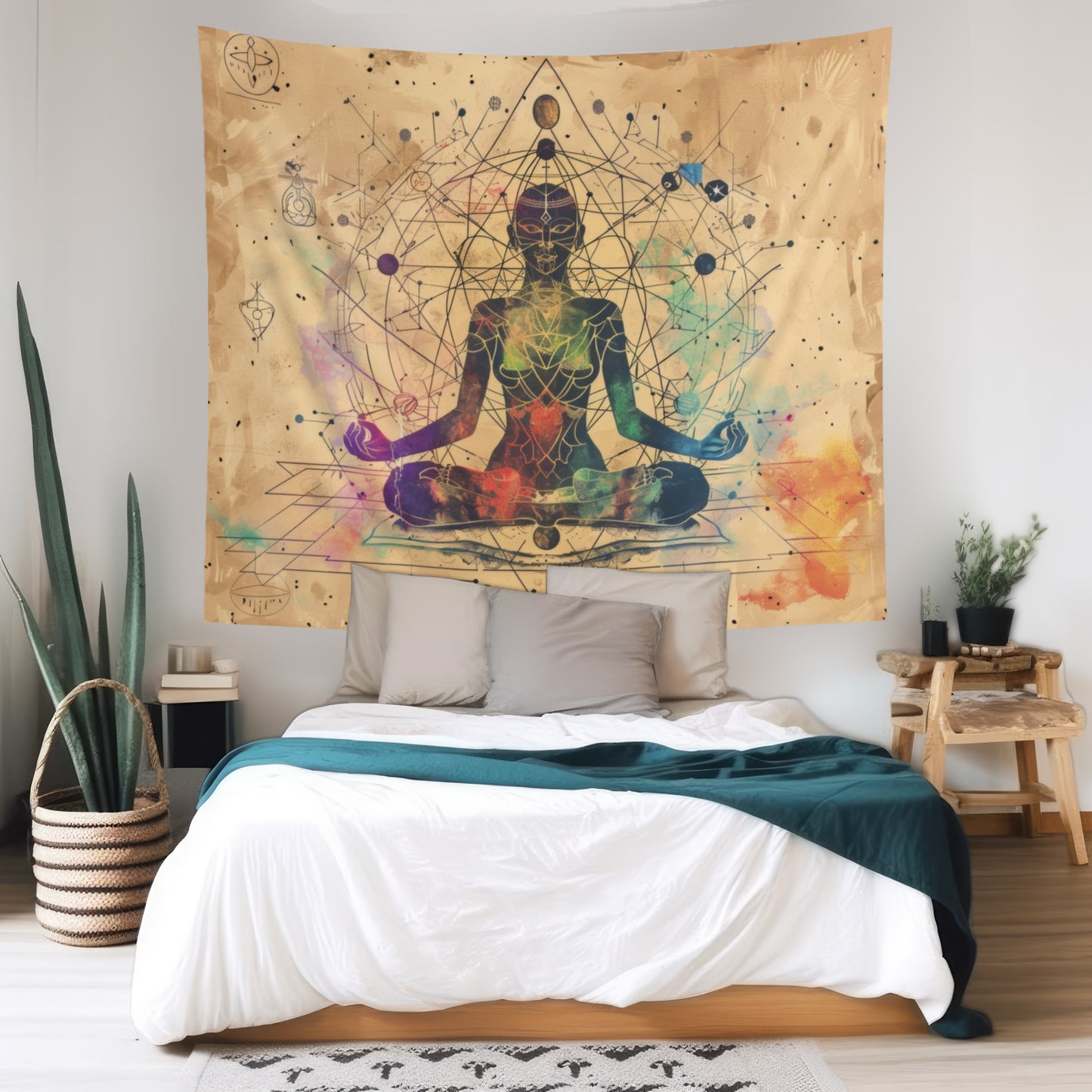 Cosmic Ether Goddess Indoor Wall Tapestry, Mysterious Occult Design, Sacred Geometry Aesthetic Enchanting Bedroom, Living, and Dorm Room Decor