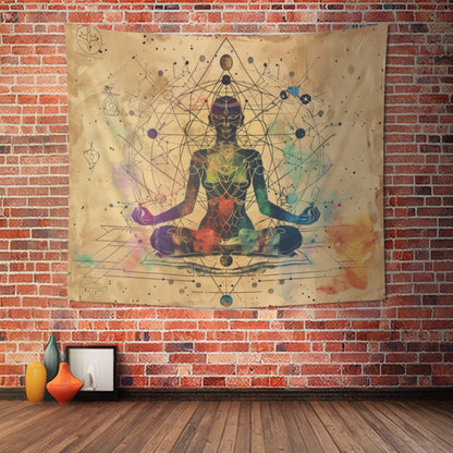 Cosmic Ether Goddess Indoor Wall Tapestry, Mysterious Occult Design, Sacred Geometry Aesthetic Enchanting Bedroom, Living, and Dorm Room Decor