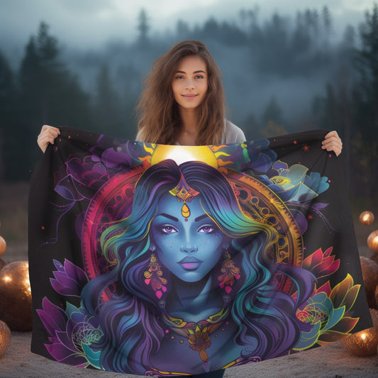 Cosmic Goddess Double Sided Throw Blanket, Electric Mandala Design, Neon Aesthetic, Mystical Magical Bedroom, Living, and Dorm Room Decor