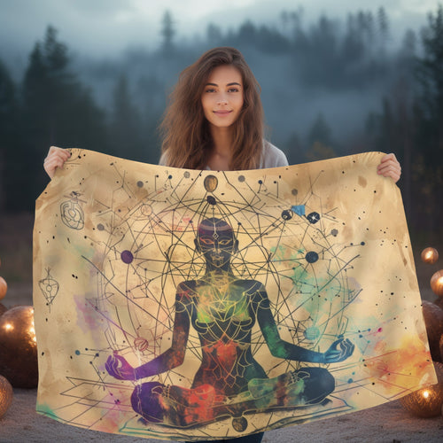 Cosmic Ether Goddess Two-Sided Throw Blanket, Mystical Occult Design, Sacred Geometry Aesthetic, Enchanting Bedroom and Living Room Decor