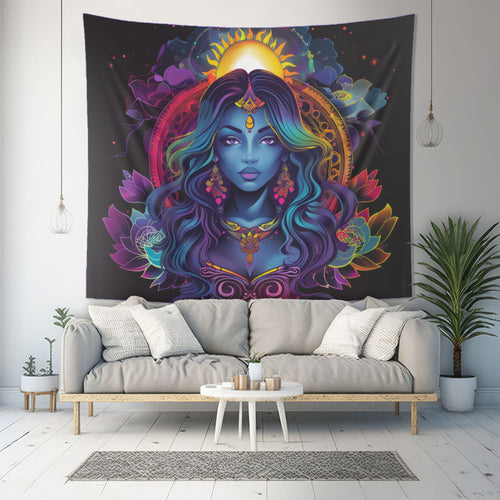 Cosmic Goddess Indoor Wall Tapestry – Electric Mandala Inspired Decor for Enchanting Spaces