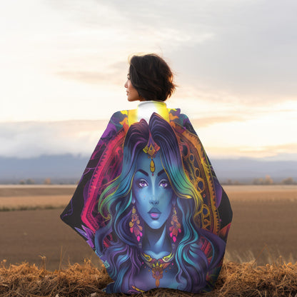 Cosmic Goddess Double Sided Throw Blanket, Electric Mandala Design, Neon Aesthetic, Mystical Magical Bedroom, Living, and Dorm Room Decor