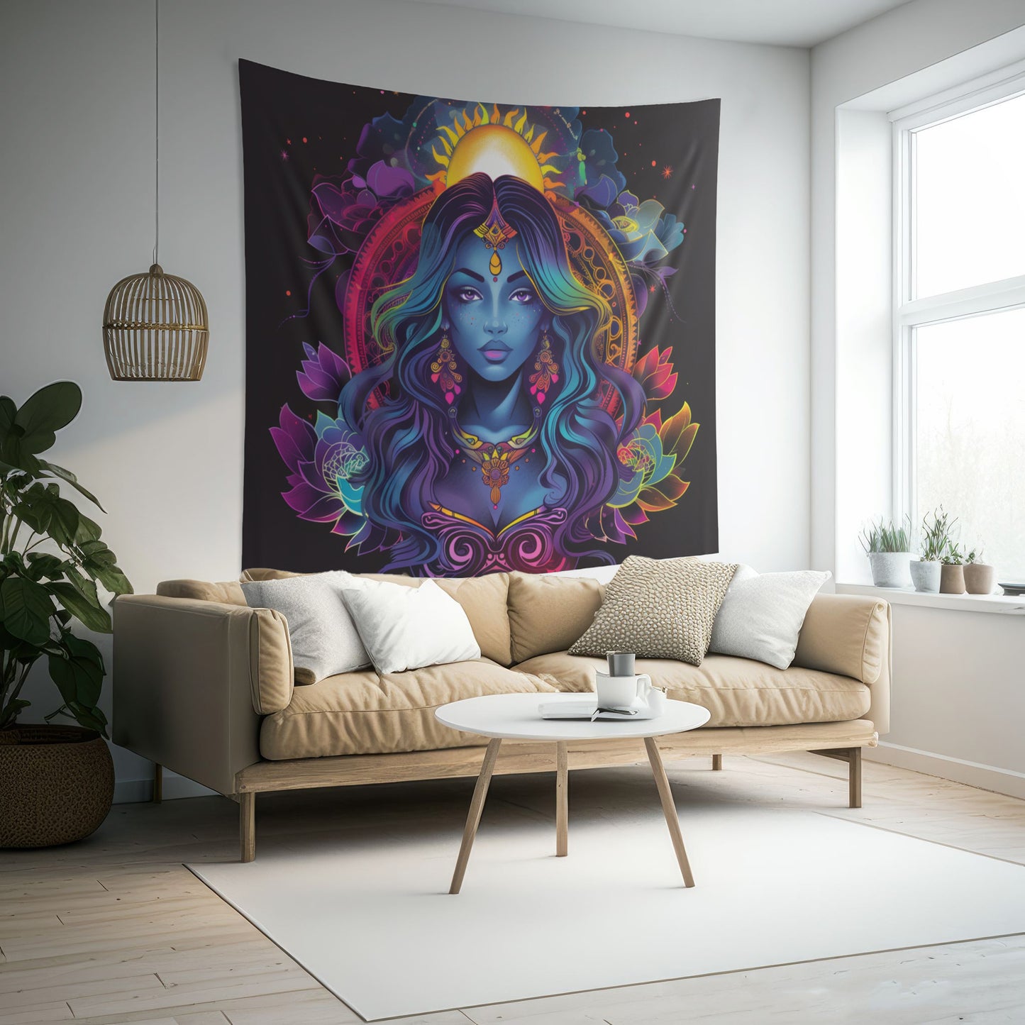 Cosmic Goddess Indoor Wall Tapestry – Electric Mandala Inspired Decor for Enchanting Spaces