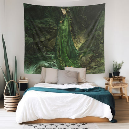 Danu’s Enchanted Forest Wall Tapestry, Celtic Mother Goddess Verdure, Mystical Woodland Scene, Enthralling Home Decor