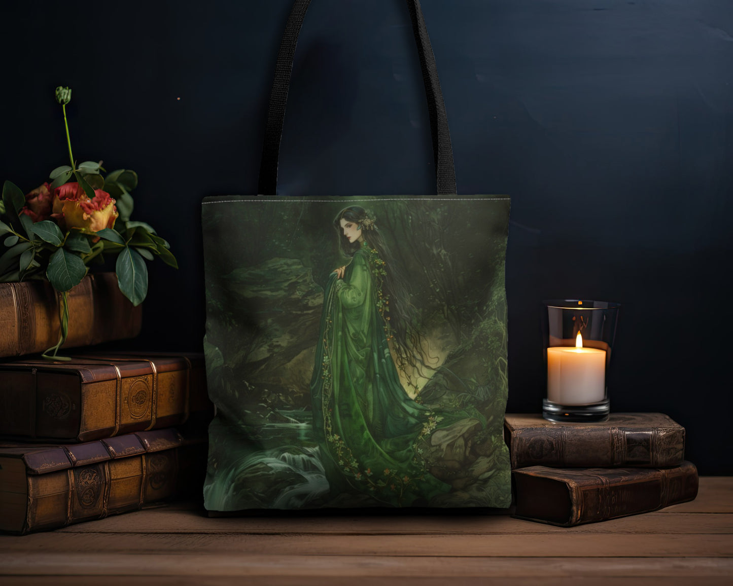 Danu’s Enchanted Forest Tote Bag, Dual-Sided Celtic Mother Goddess Design, Verdant Elegance, Mystical Carryall