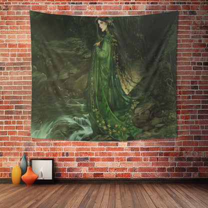 Danu’s Enchanted Forest Wall Tapestry, Celtic Mother Goddess Verdure, Mystical Woodland Scene, Enthralling Home Decor