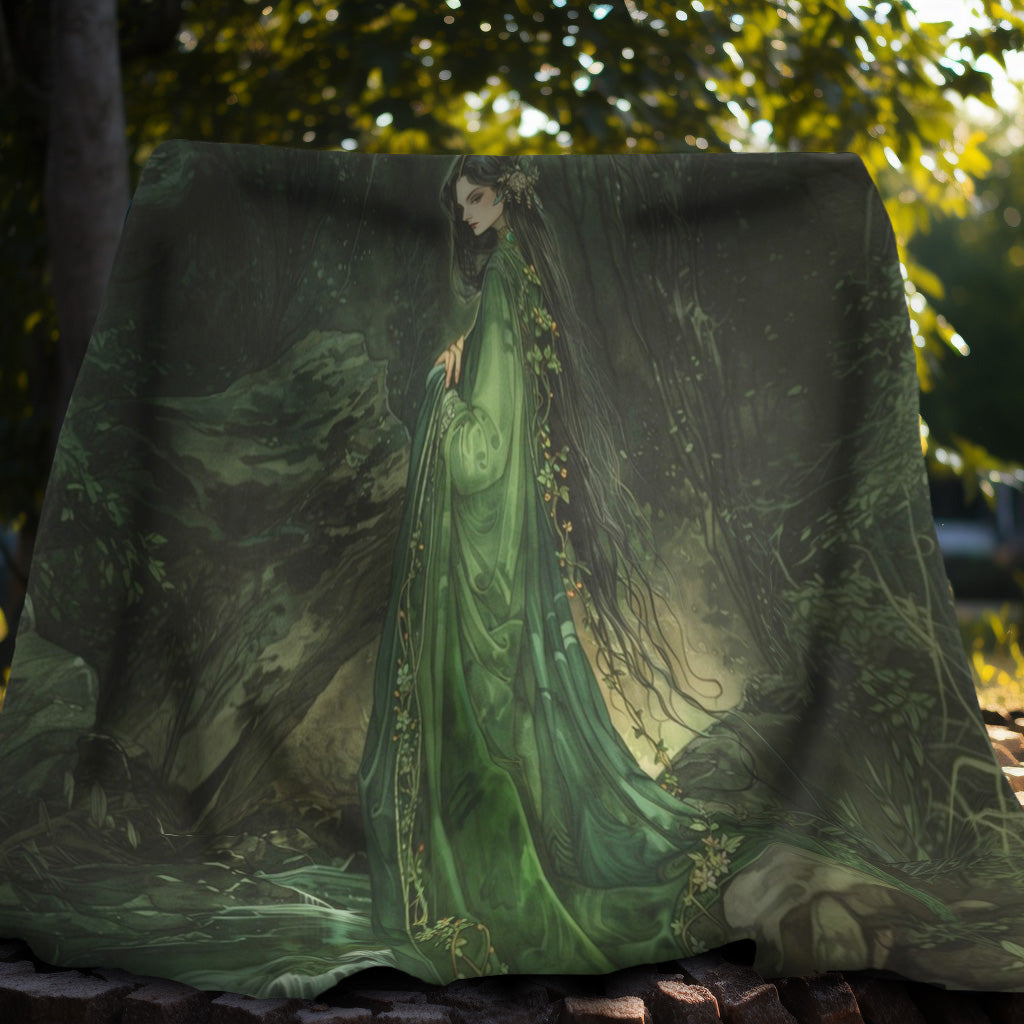 Danu's Enchanted Forest Double-Sided Throw Blanket, Celtic Mother Goddess Realm, Verdant Serenity, Luxurious Comfort