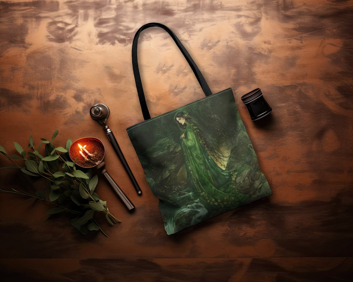 Danu’s Enchanted Forest Tote Bag, Dual-Sided Celtic Mother Goddess Design, Verdant Elegance, Mystical Carryall