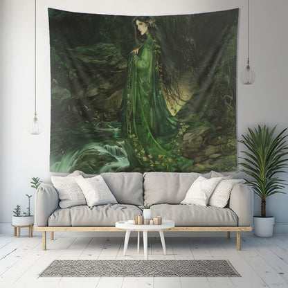 Danu’s Enchanted Forest Wall Tapestry, Celtic Mother Goddess Verdure, Mystical Woodland Scene, Enthralling Home Decor