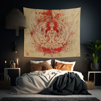 Fire Goddess Indoor Wall Tapestry, Mysterious Occult Design, Sacred Geometry Aesthetic Enchanting Bedroom, Living, and Dorm Room Decor