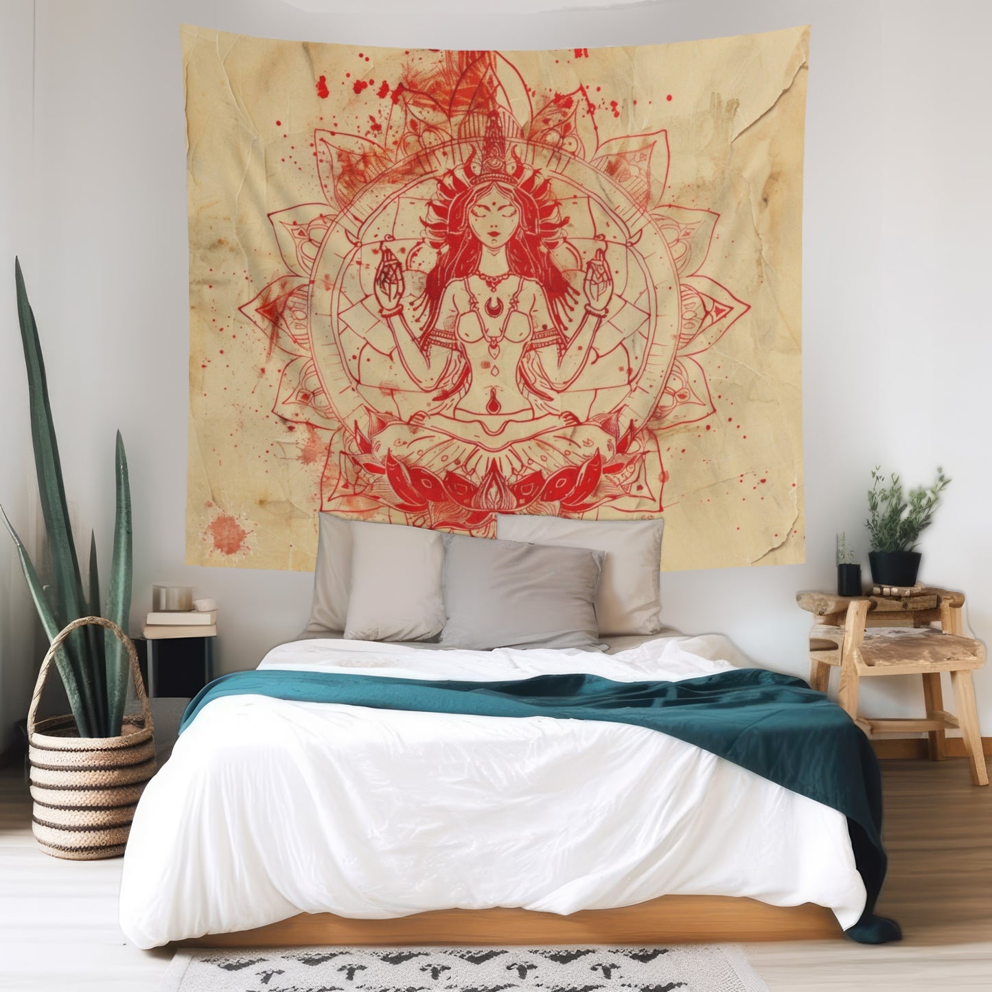 Fire Goddess Indoor Wall Tapestry, Mysterious Occult Design, Sacred Geometry Aesthetic Enchanting Bedroom, Living, and Dorm Room Decor