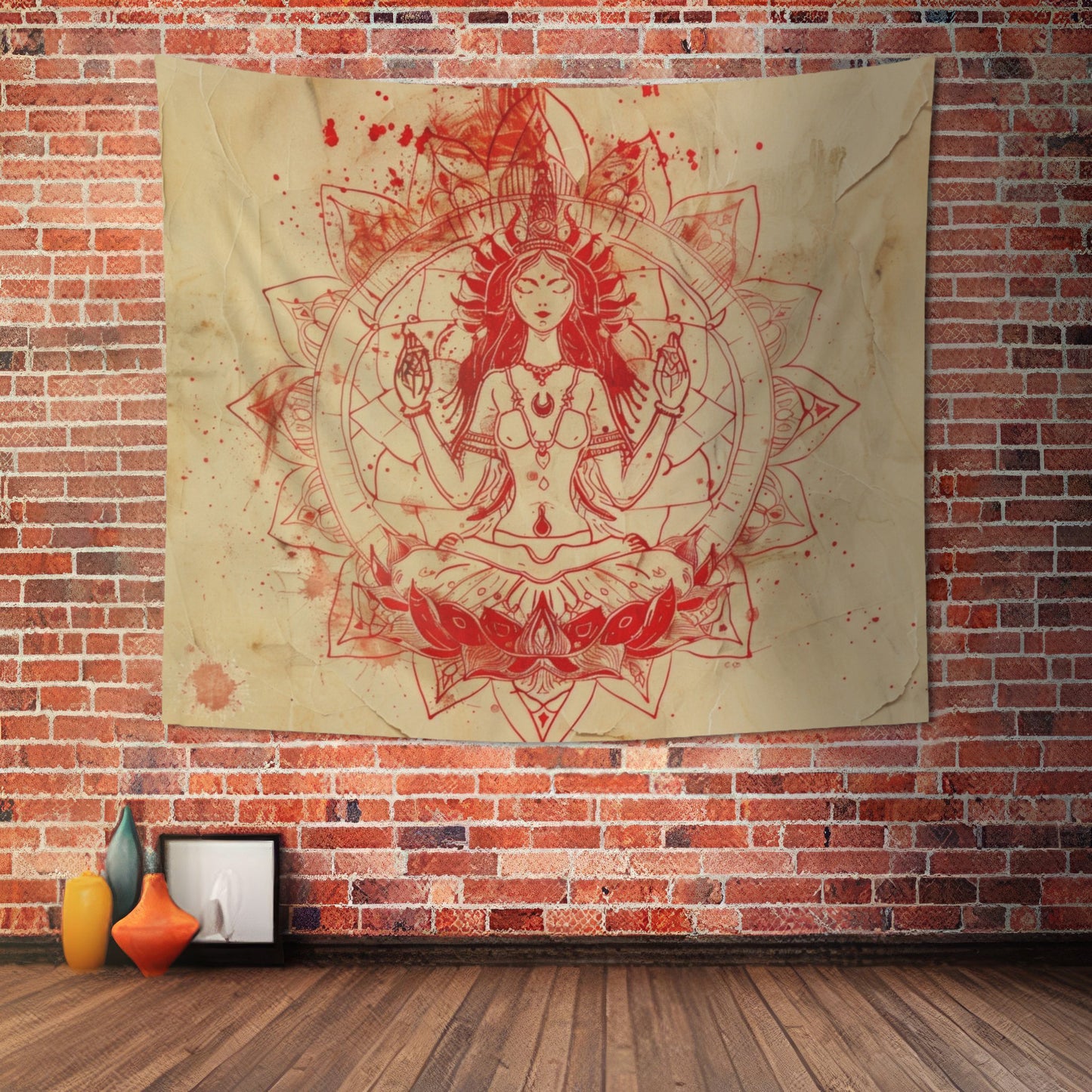 Fire Goddess Indoor Wall Tapestry, Mysterious Occult Design, Sacred Geometry Aesthetic Enchanting Bedroom, Living, and Dorm Room Decor