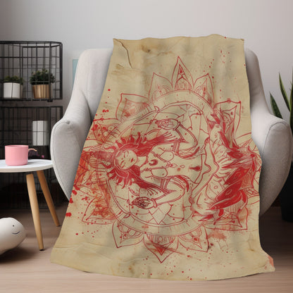 Fire Goddess Two-Sided Throw Blanket, Mystical Occult Design, Sacred Geometry Aesthetic, Enchanting Bedroom and Living Room Decor