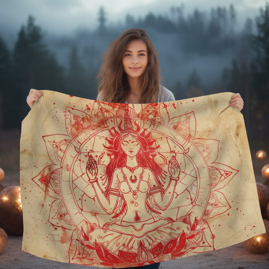 Fire Goddess Two-Sided Throw Blanket, Mystical Occult Design, Sacred Geometry Aesthetic, Enchanting Bedroom and Living Room Decor