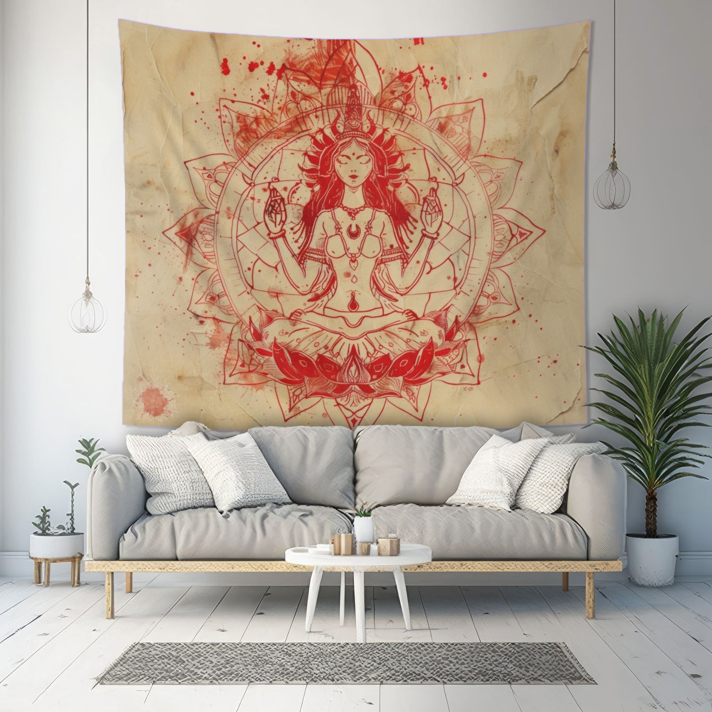 Fire Goddess Indoor Wall Tapestry, Mysterious Occult Design, Sacred Geometry Aesthetic Enchanting Bedroom, Living, and Dorm Room Decor