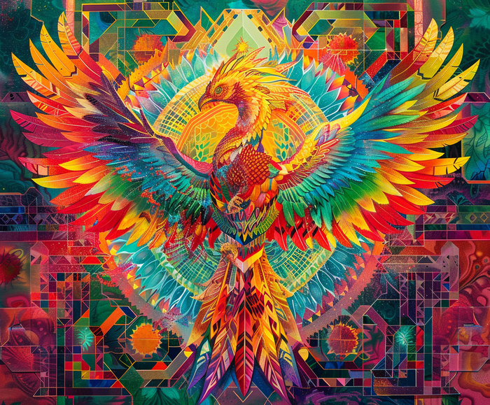 Cover image for Psychedelic Rainbow Phoenix Indoor Wall Tapestry, Street Art Aesthetic Altar Cloth, Vibrant Colorful Style Living, Dorm & Bed Room Decor